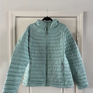 Columbia Sportswear Company Women's Aqua Artic Crest Down Hooded Puffer Jacket